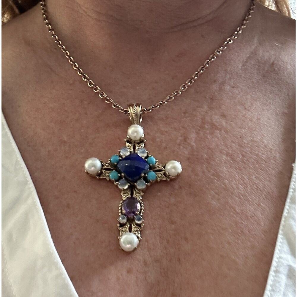 Nicky Butler Blue and Purple Cross Necklace - Picture 8 of 10